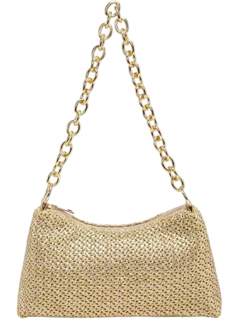 Women's Gold Straw Woven Shoulder Bag Tote Handbag Summer Beach Purse Zipper